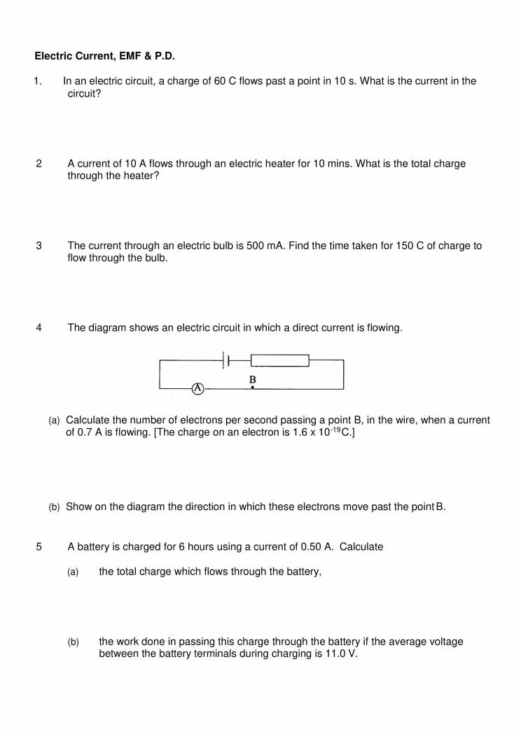 Electricity , Direct Current, Practical Electricity - Worksheets ...